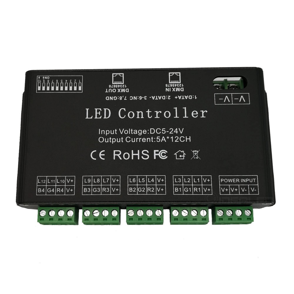 GIDERWEL 12 Channel DMX Decoder RGB LED Controller 60A PWM DMX512 Dimmer Driv...