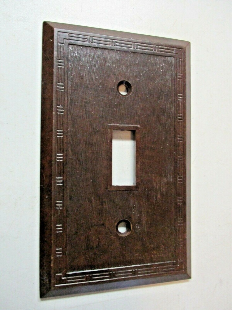 Snapit Dashed Fine Lines Brown Bakelite Textured Switch Wall Plate Cover Vtg MCM