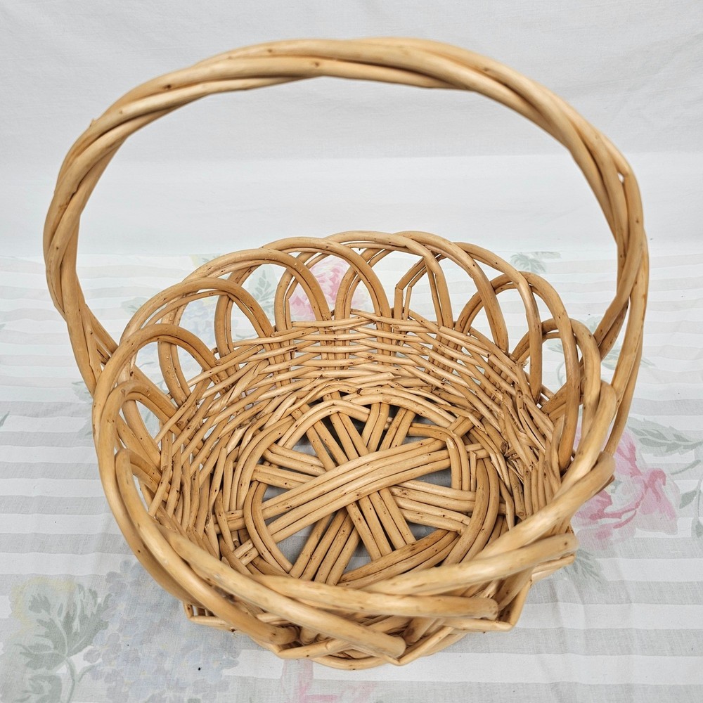 Wicker Woven Basket Natural Tone Decorative Handle Set