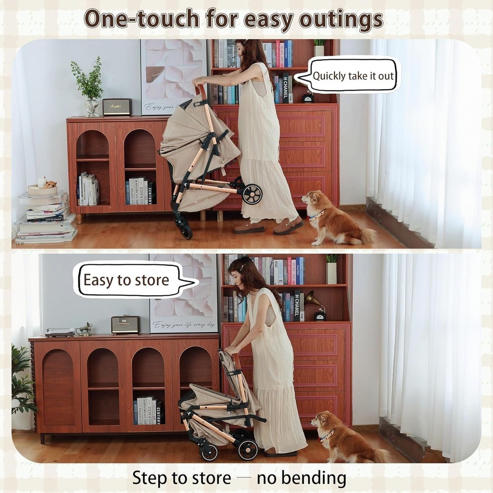 Pet Stroller with One-Click Folding & Storage Basket, for Small and Medium Do...
