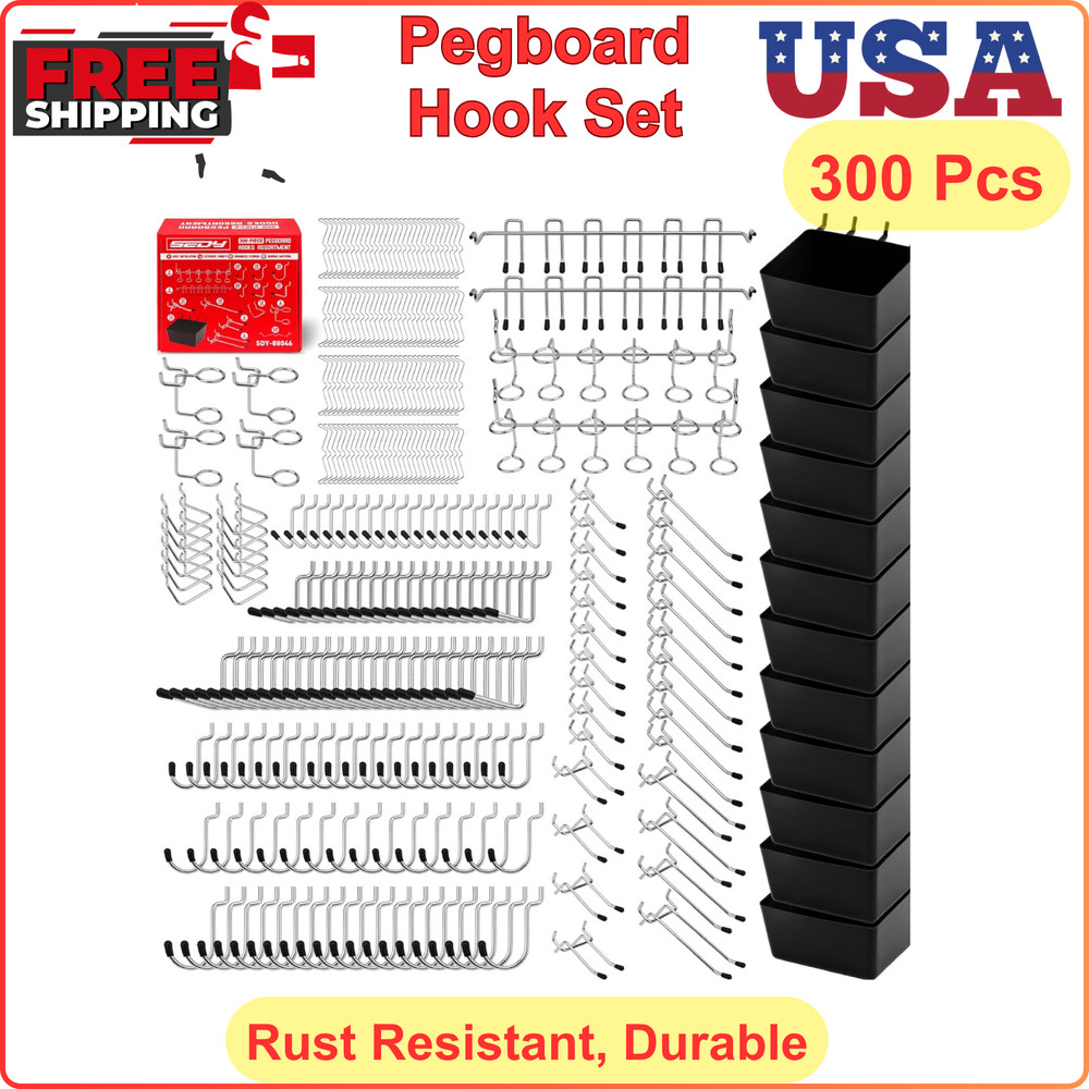 Pegboard Organizer Organizer Set 300-Piece Hooks, Black for Hanging Storage