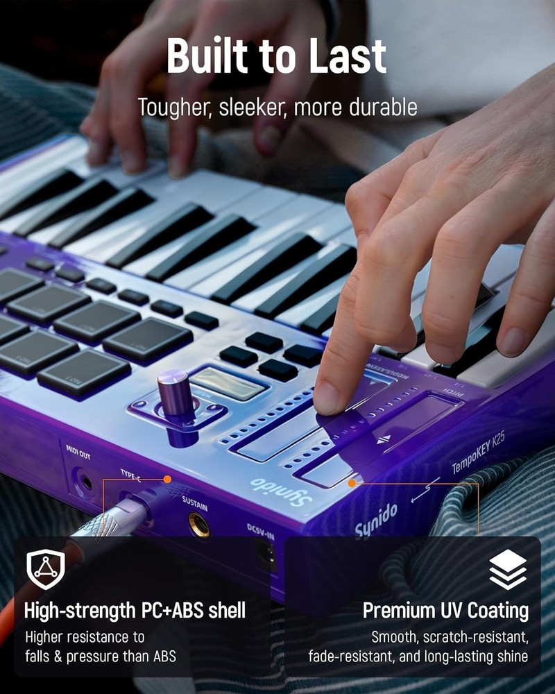 25 Key USB MIDI Keyboard Controller with Drum Pads, Professional Mini Midi Ke...