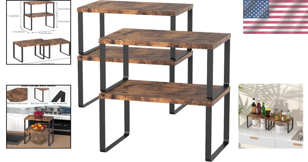 Set of 4 Stackable Counter Shelves - Expandable Kitchen Storage Solution