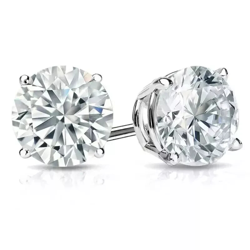 2.00 Ct D VVS2 Round Lab Grown Diamond Studs Screw Back Platinum IGI Certified