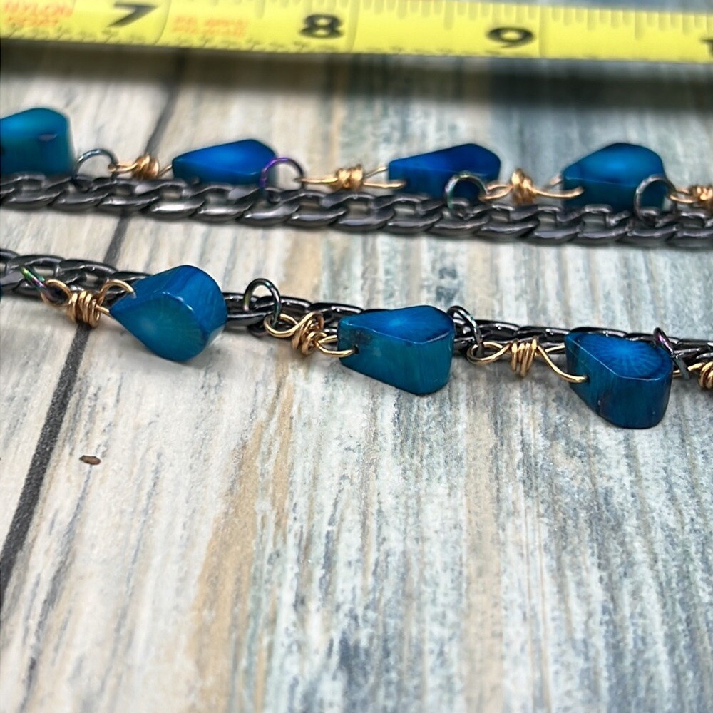 Adorned Crown Artisan Assemblage enamel blue framed butterfly leaf necklace