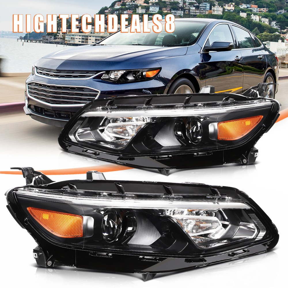 Left+Right For 2016 2017 2018 Chevy Malibu Headlight Assembly Black Housing