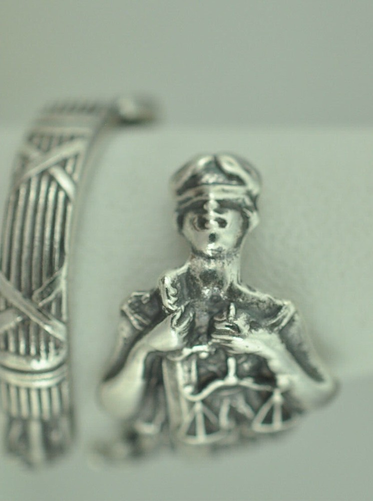 Solid 925 Sterling Silver Justitia Goddess Of Justice Sword Balance Ring