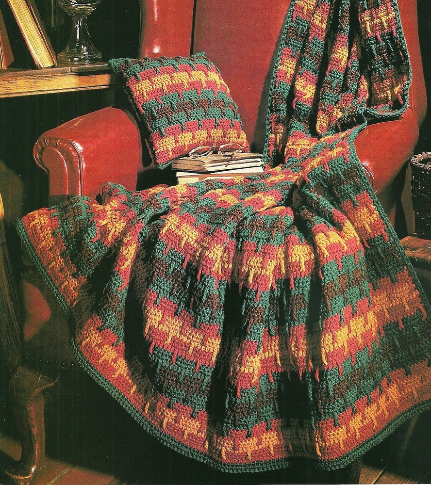 Rich Stripes Afghan & Pillow Crochet Pattern INSTRUCTIONS ONLY 54x73