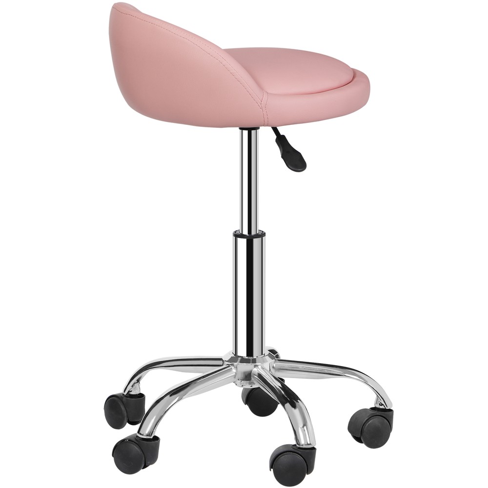 Rolling Stool Adjustable Height Hydraulic Swivel Salon Stool with Backrest Pink