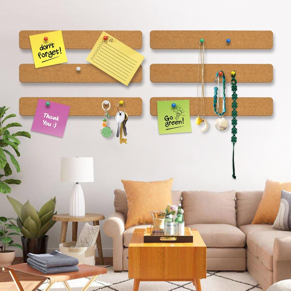 6 Pack Corkboard Strips for Walls Self Adhesive Thick Cork Board Strips Peel ...