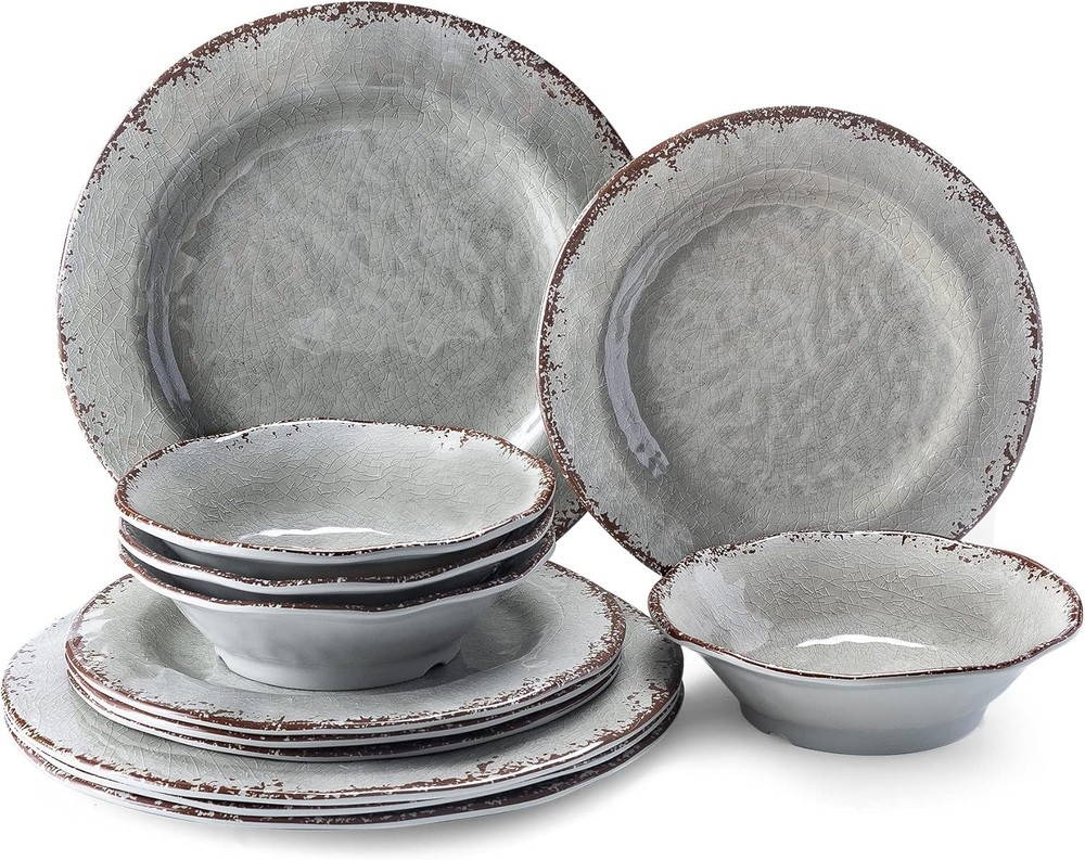 12 Piece Vintage Melamine Dinnerware Sets Include 4 Dinner Plates 4 Salad Plates