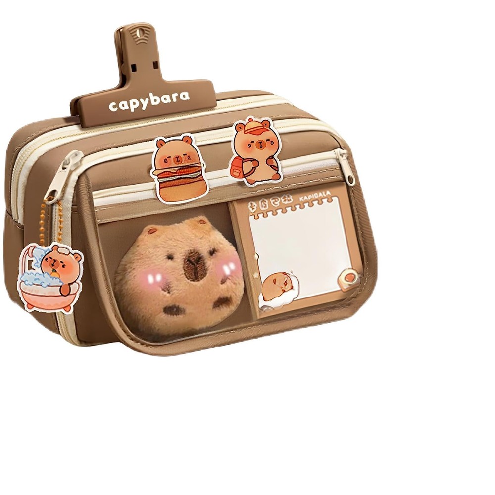 Cute Capybara Pencil Case, Kawaii Pouch Large Capacity Multi-layers, White