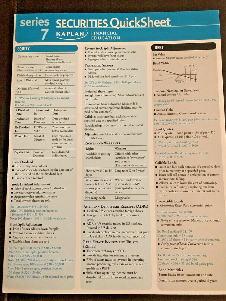 Kaplan General Securities Representative Exam Series 7 10th Ed Class Notes Plus!