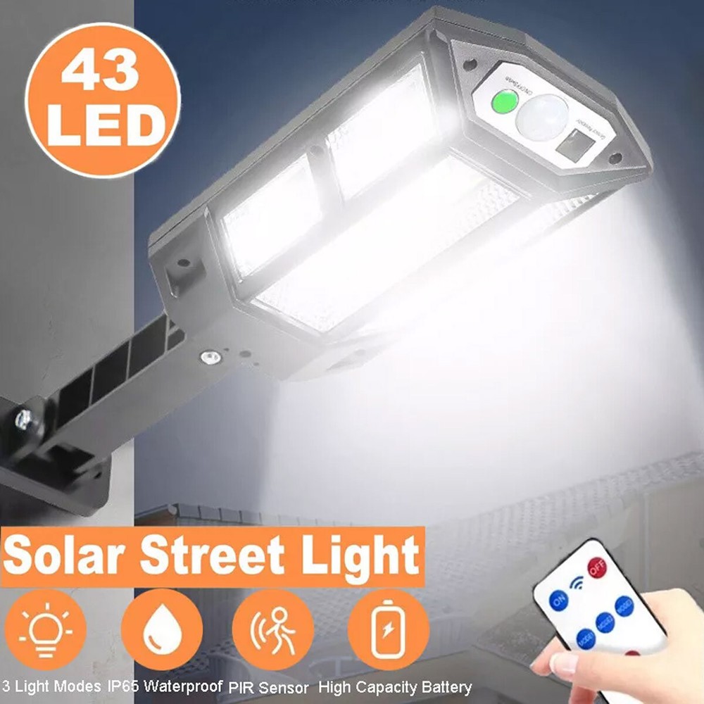 LED Solar Powered Night Safety Street Light With Motion Sensor & Remote Control