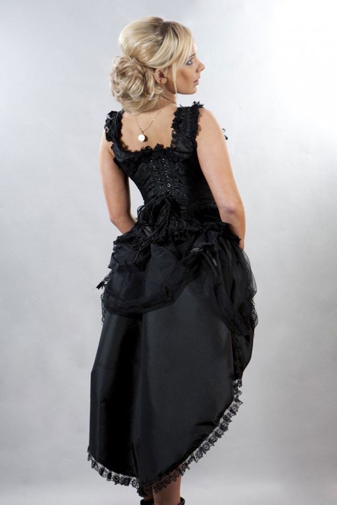 Duchess Overbust Corset in Black Scroll Brocade