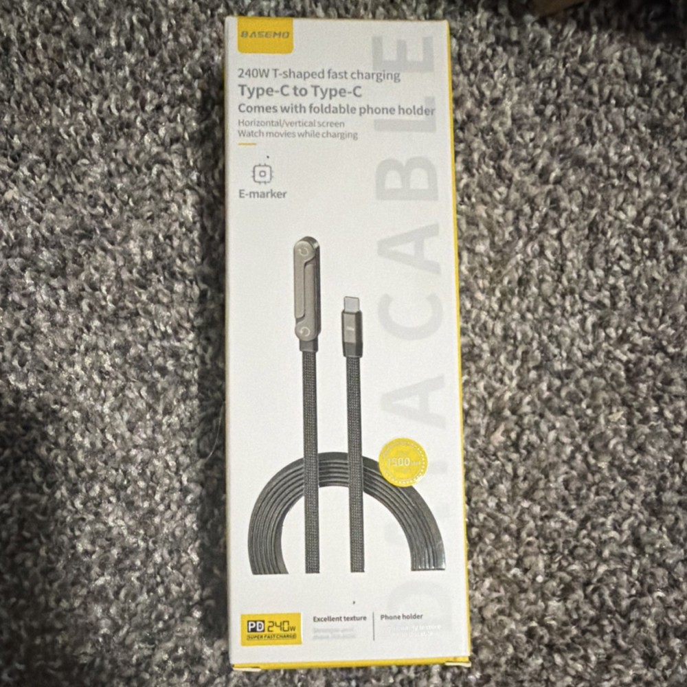 Basemo 240W Fast Charging USB-C Cable, Foldable Holder, E-marker, 1.5m