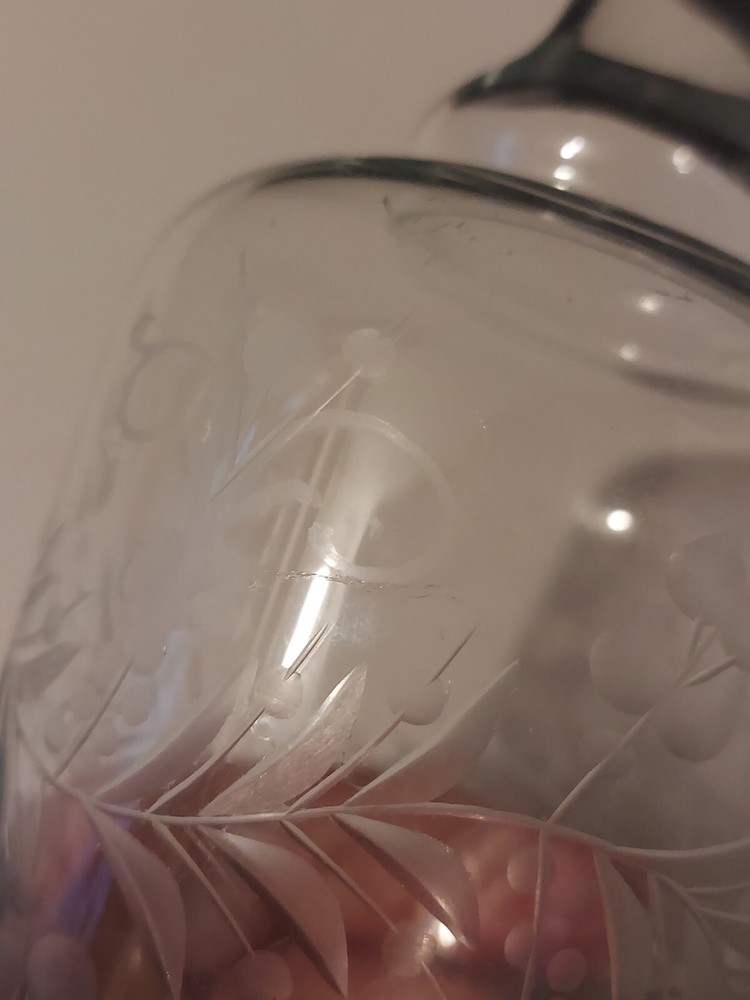 Etched Clear Glass Bottle Marked Murano