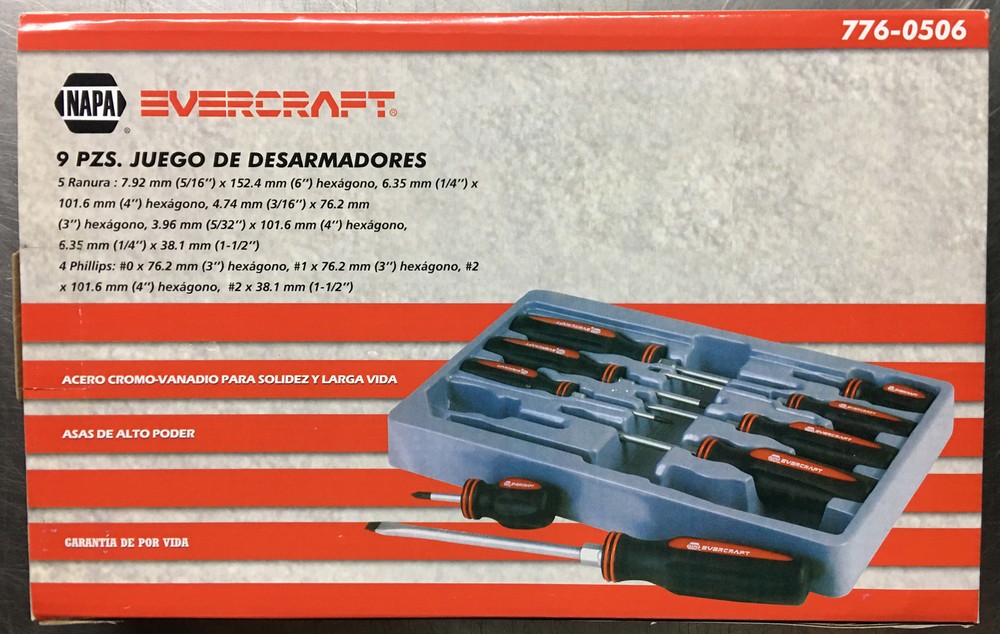 9pc NAPA EVERCRAFT SCREWDRIVER SET NEW