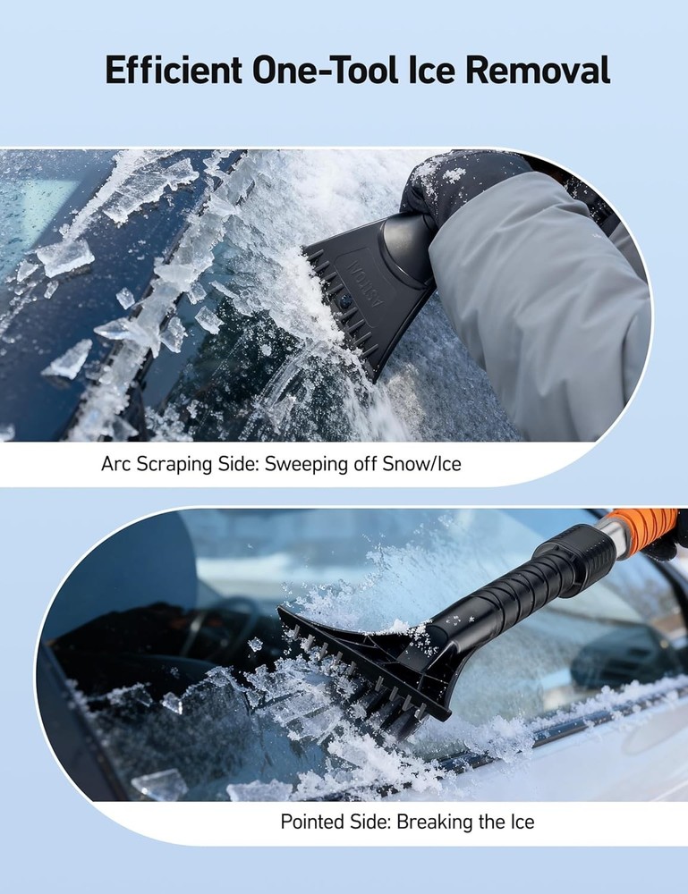 Thick-Bristled Snow Brush & Ice Scraper Combo - Ultimate Winter Tool (Orange)