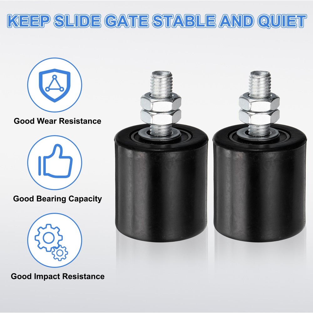 2Pcs Slide Gate Guide Roller 2" Nylon Sliding Gate Support Assembly Black