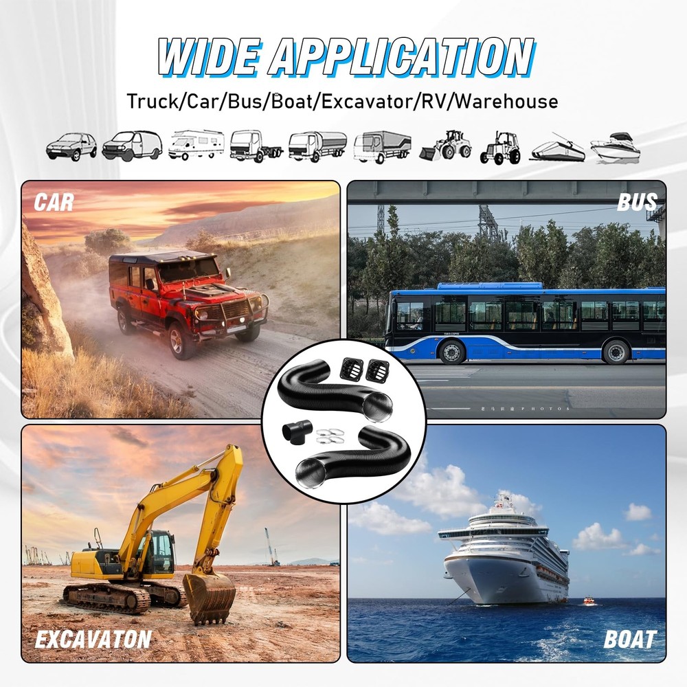 DTNESS 75mm Auto Heater Pipe Ducting, 9Pcs TBranch Warm Air Outlet Vent Kit, ...