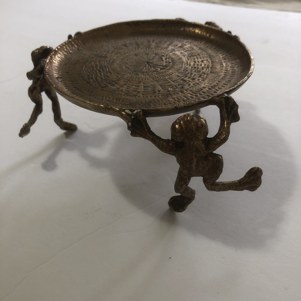 Antique Georgian Solid Brass Tazza Dish Centrepiece Held By Three Frogs
