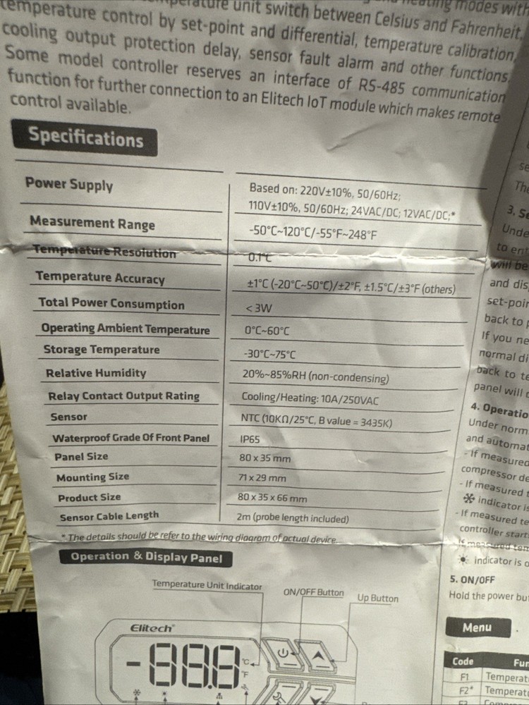 ELITECH (r) Digital Refrigeration Control Thermostat