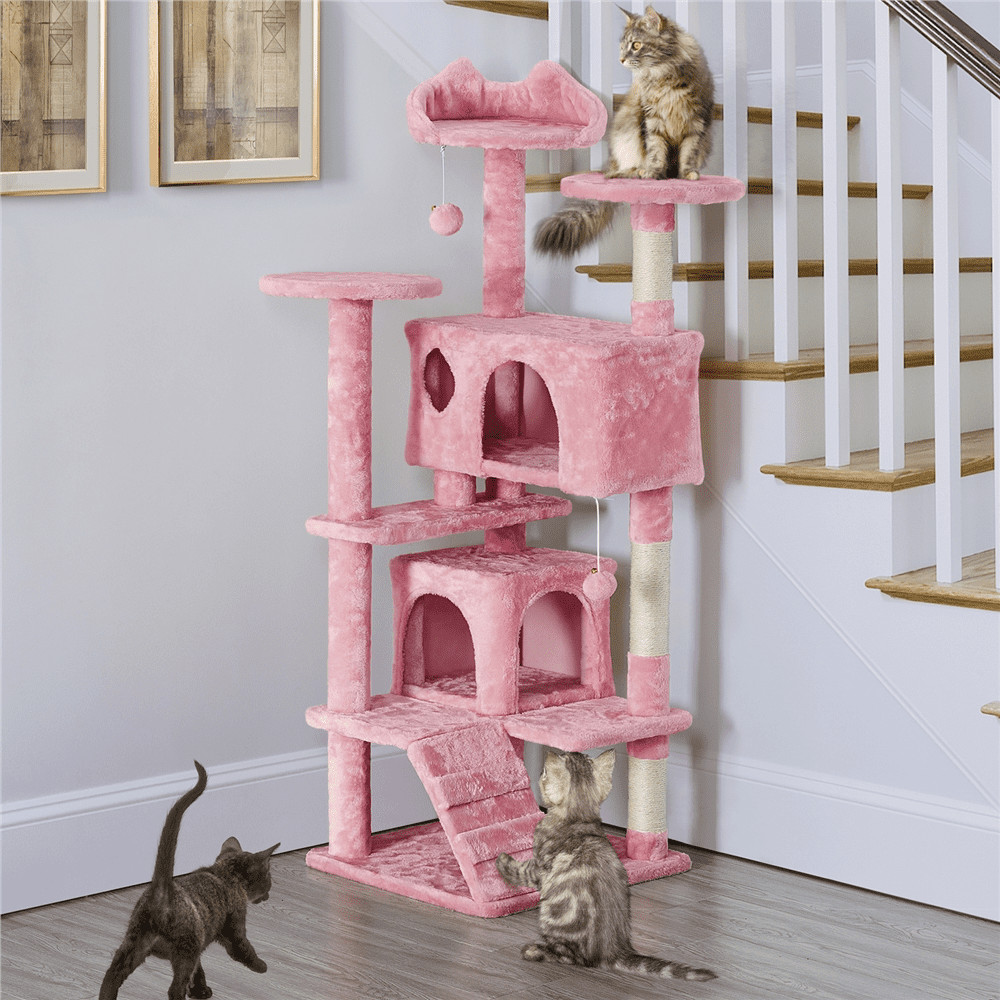 54.5" H Double Condo Cat Tree W/ Scratching Post Tower Pink