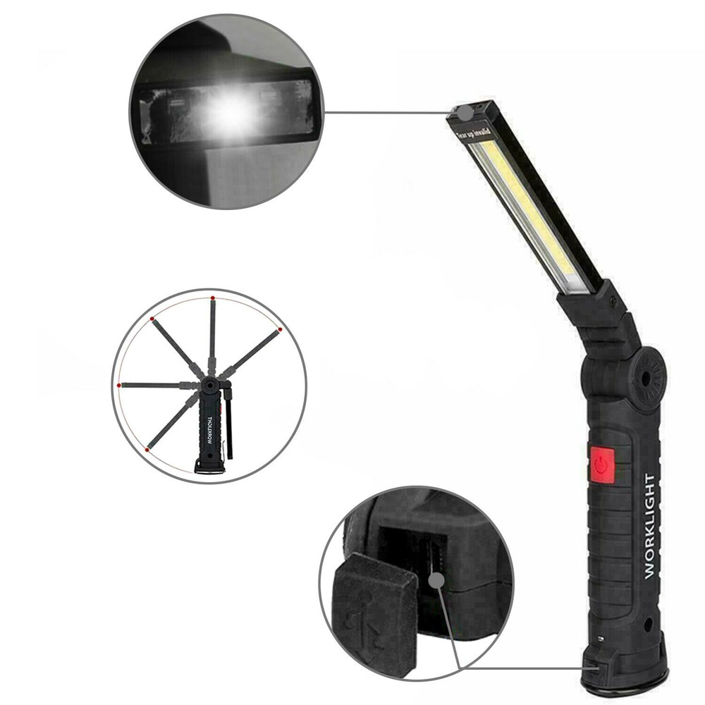 Magnetic Rechargeable COB LED RED Work Light Lamp Flashlight Folding Torch