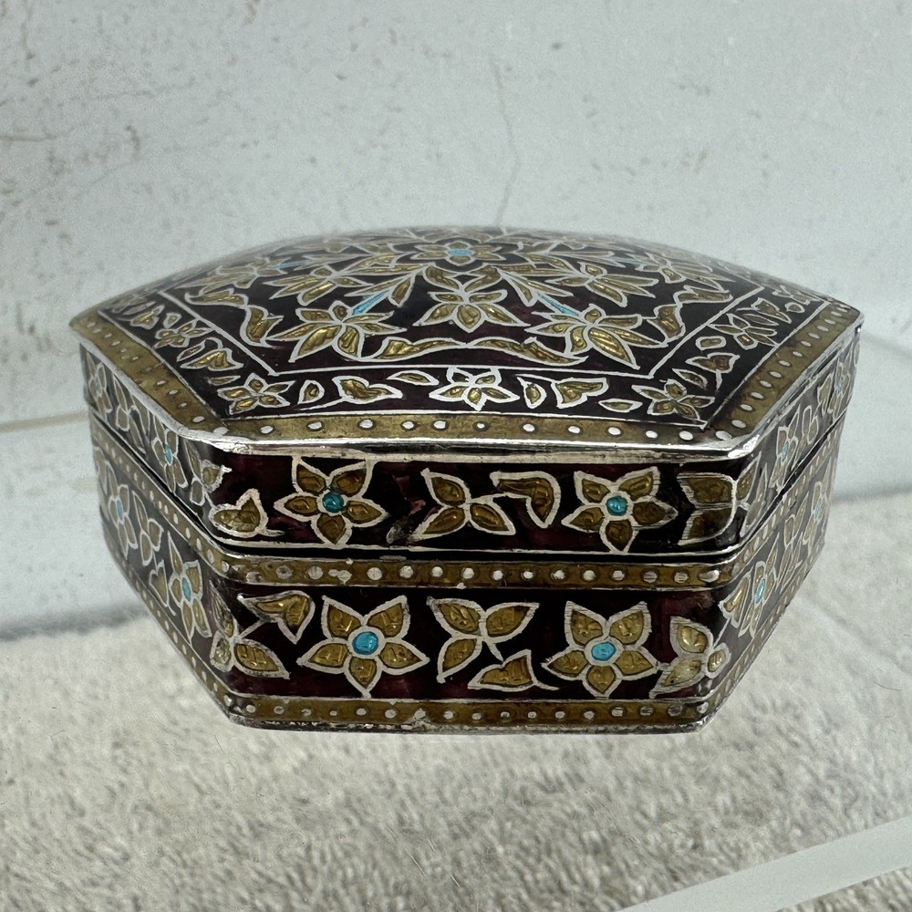 Solid Silver Enamel Hexagonal Box