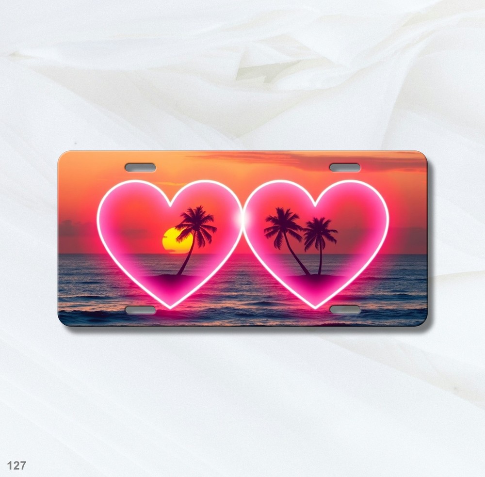 Artistic Two Hearts Graphic Custom Text License Plate Custom Made Front Plate
