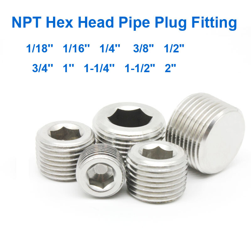 304 Stainless Steel NPT Hex Head Pipe Plug Fitting 1/16~2 inch