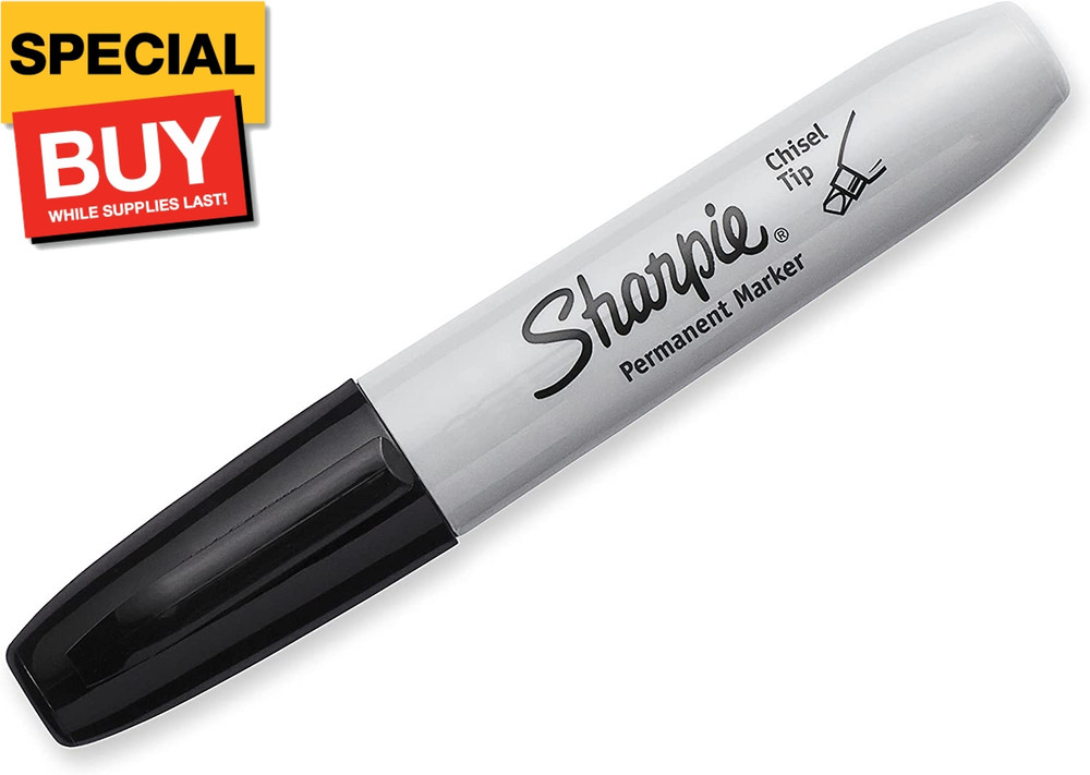 Permanent Markers, Chisel Tip, Black, 4 Count