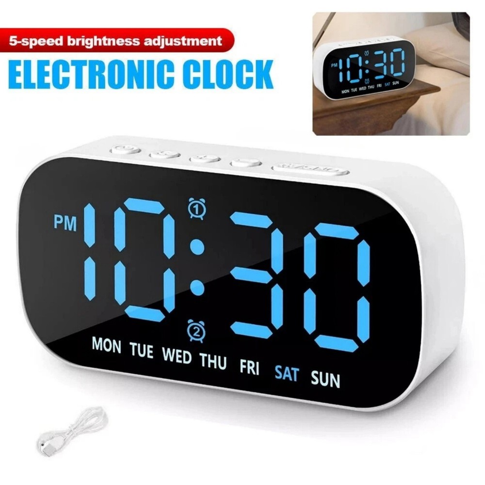 Large White LED Display Electric Digital Alarm Clock With Snooze Function