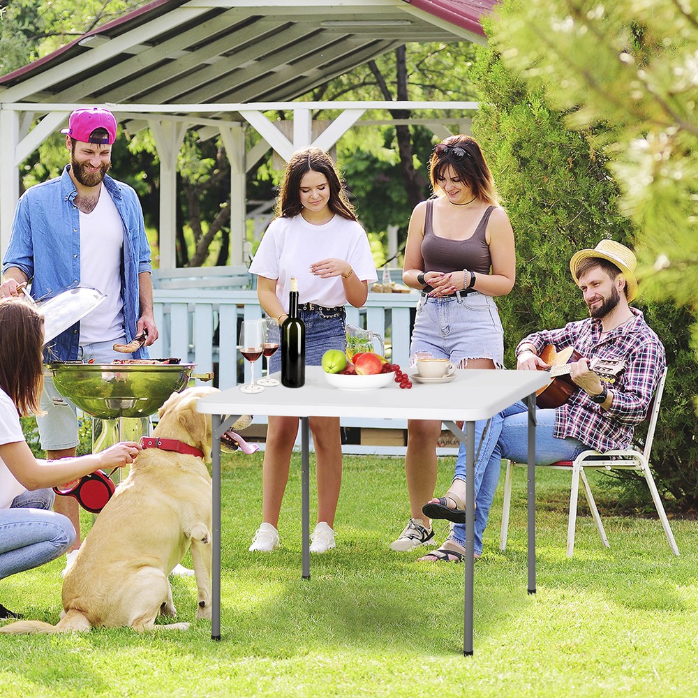 2PCS 34" Fold Half Square Table Bi-Folding Commercial Table for Camping Dining