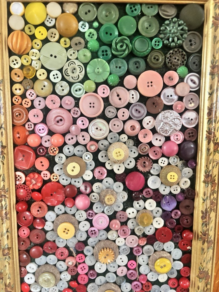 Handmade Button Beautiful Art On Repurposed Frame 10 X 22
