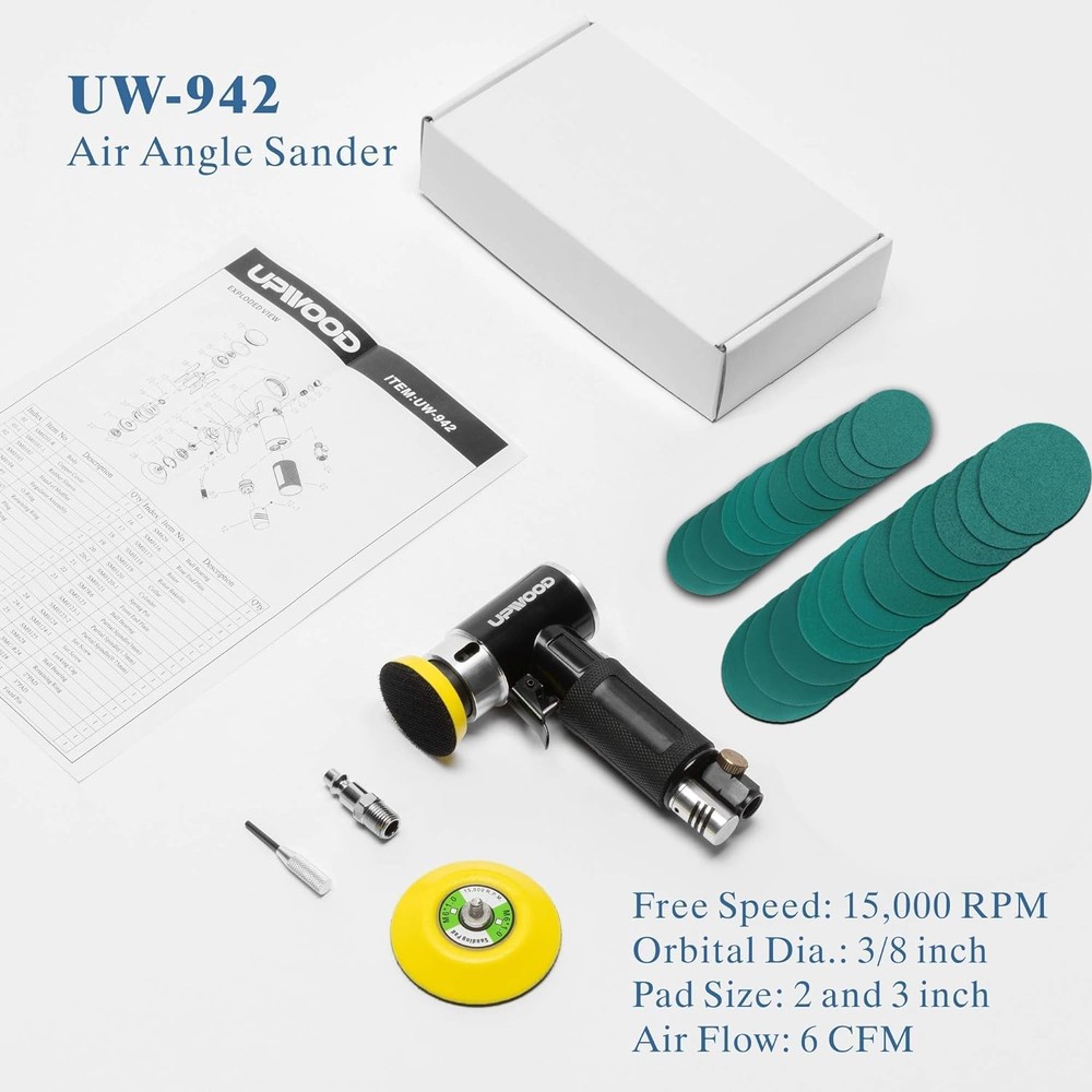 Small Pneumatic Random Orbital Sander Kit with Hook And Loop Sanding Pads