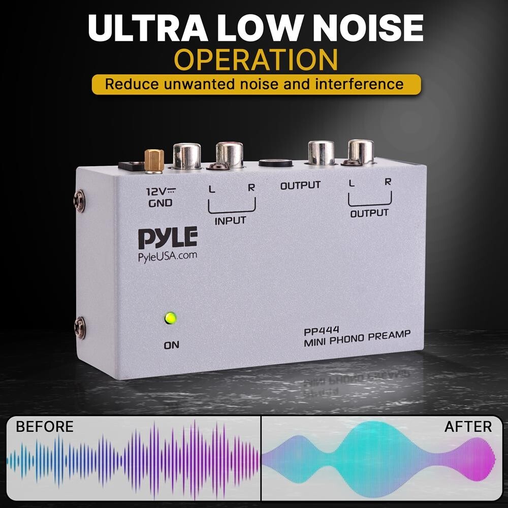Pyle PP444Compact Phono Turntable Preamp Converts to Line Level - Silver PP444