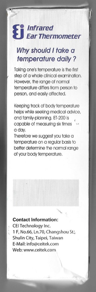 INFRARED EAR THERMOMETER ET-200 CEI TECHNOLOGY