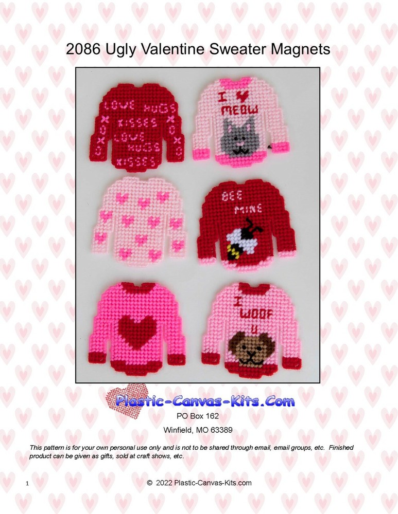 Valentine's Day Ugly Sweater Magnets-Plastic Canvas Pattern or Kit
