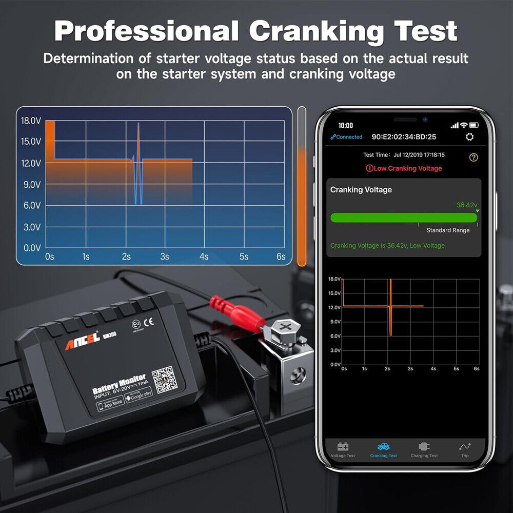 ANCEL BM300 Auto 12V Battery Tester Charging Cranking Analyzer For Android IOS