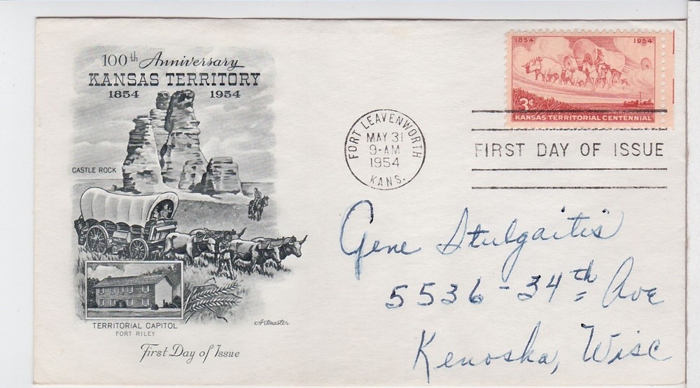 TurtlesTradingPost - Kansas Territory  #1028 - 1954 FDC Artmaster Cachet