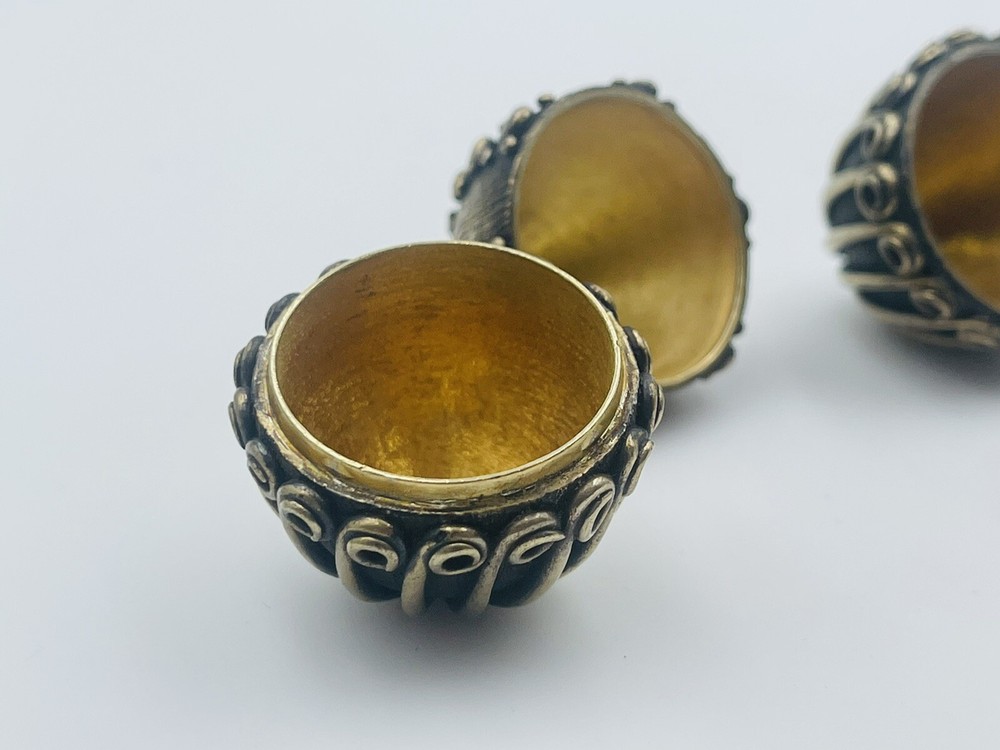 Antique Pair Sterling Silver Ornate Egg Shaped Heavy Pill Boxes