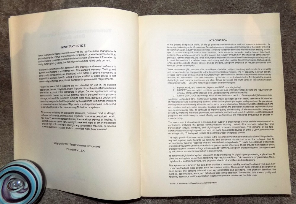 Texas Instruments Telecommunications Circuits Data Book 1993