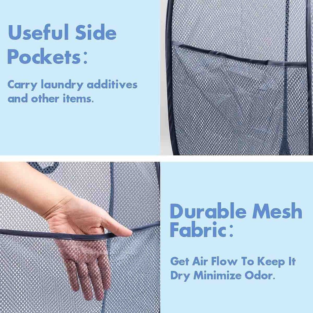 Pop Up Blue Hamper 2 PCS Mesh Pop Up Laundry Hamper Foldable Mesh Laundry