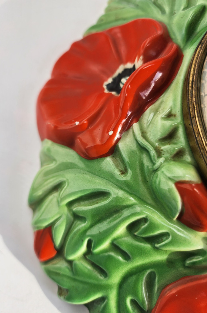 Vtg German Ceramic Poppy Clock