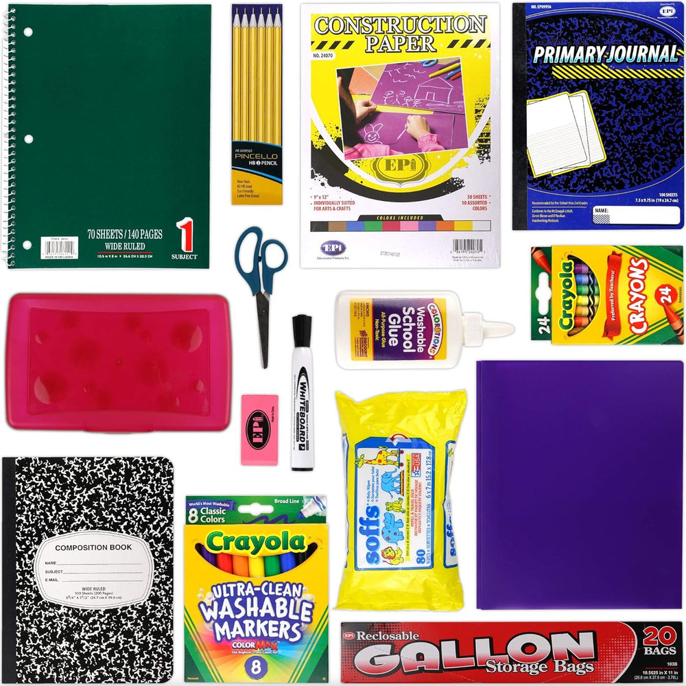 Essential School Supply Kit for Kindergarten and First Grade Students