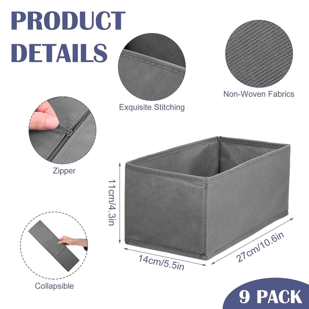 9-Pack Foldable Drawer Organizers Foldable Storage Bins – Clothing Drawer