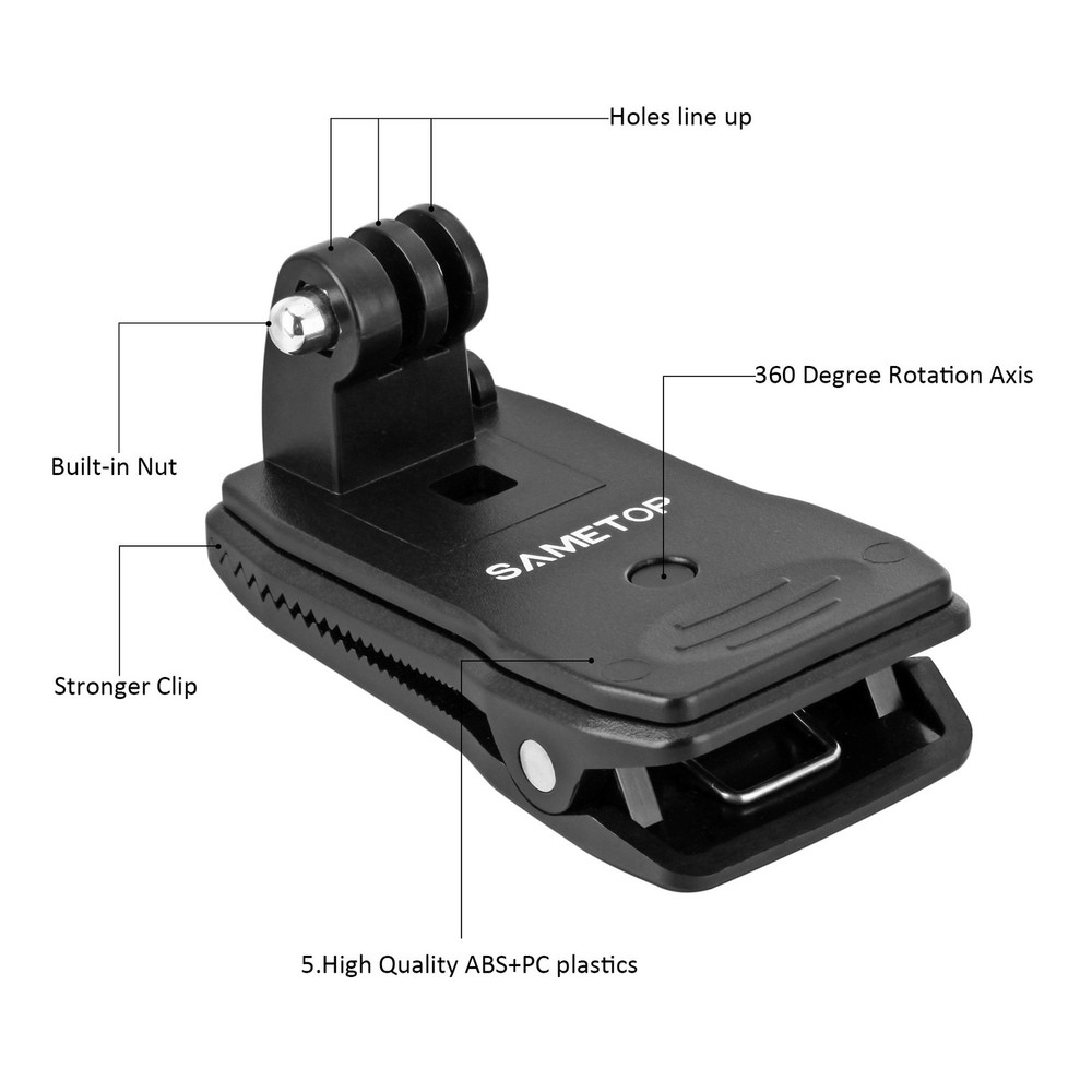 Sametop Backpack Strap Mount Quick Clip 183.55 cubic centimeters, Black