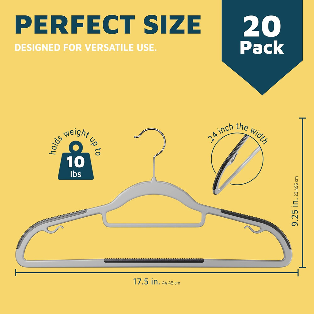 Plastic Clothes Hanger Set - 20 Pieces Versatile, Lightweight, Space-Saving, Non
